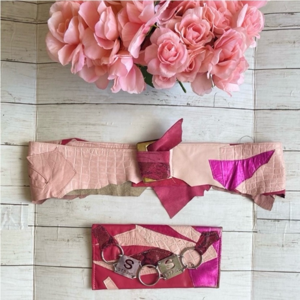 DUTCHES OF NEW YORK Pink Patchwork Leather Clutch & Belt Bundle - Picture 4 of 8